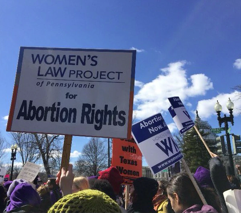 image of signs at protest for abortion rights in Pennsylvania